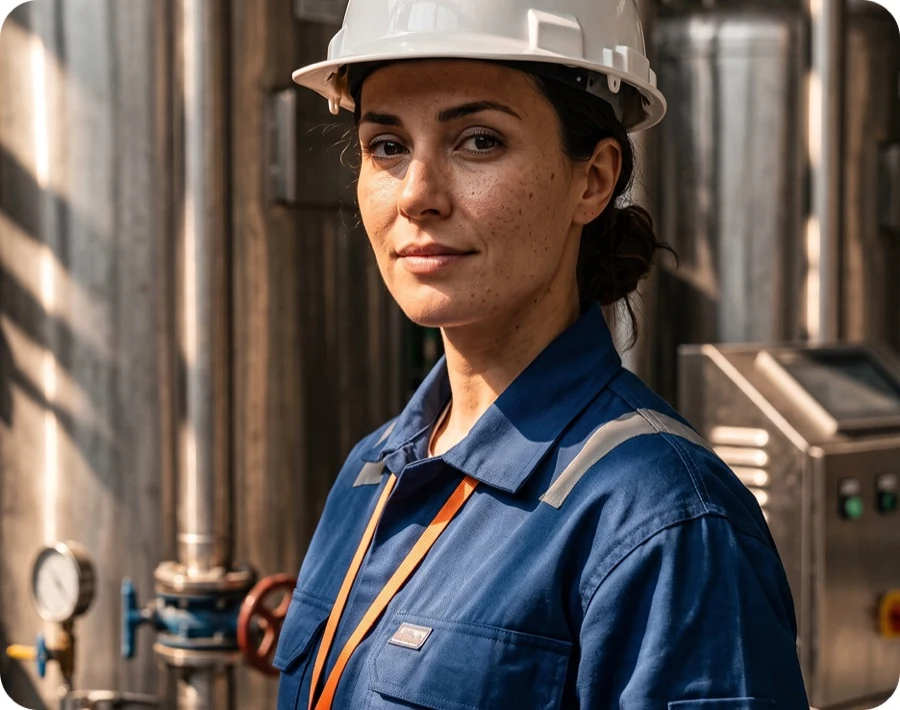 A plant engineer in front of process equipment